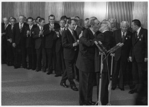 07 Leonid Breschnew und Erich Honecker beim 30. Jahrestag der DDR, Ost-Berlin, 1979 ∏ Barbara Klemm.jpg