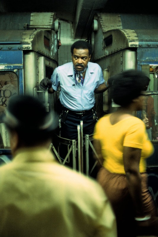 Conductor Between Cars, Subway New York 1979 ©Willy Spiller, Courtesy of Bildhalle