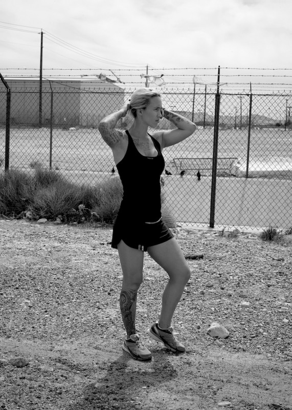 13.) Dr. Alyx Ulbrich, Okinawa, Japan, of Team Fire Power Runners on Main St. in Barstow (Mile 146), March 30th at 18.50h
