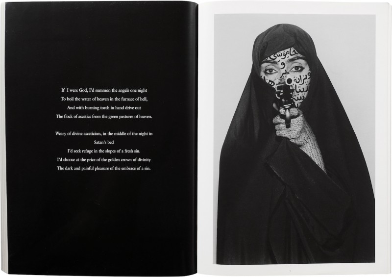 Spread from What They Saw_ Shirin Neshat, Women of Allah, 1997. Photographs of book by Jeff Gutterman. (1)