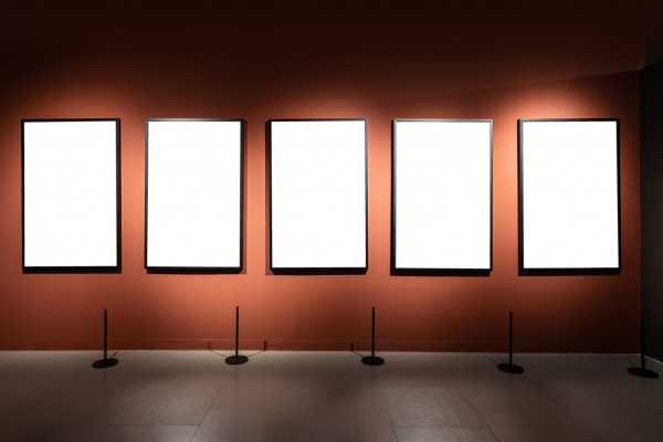 Daruna_Exhibition hall showing the empty frame with white color copy space in interior Art museum with low light_0